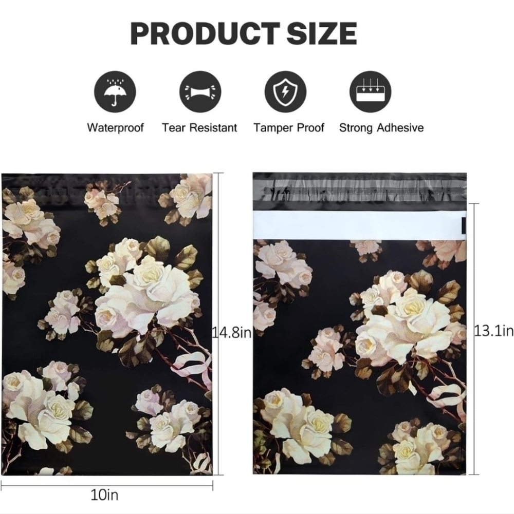 NWT (20 pack) White & Black Floral Poly Mailers - Picture 2 of 3